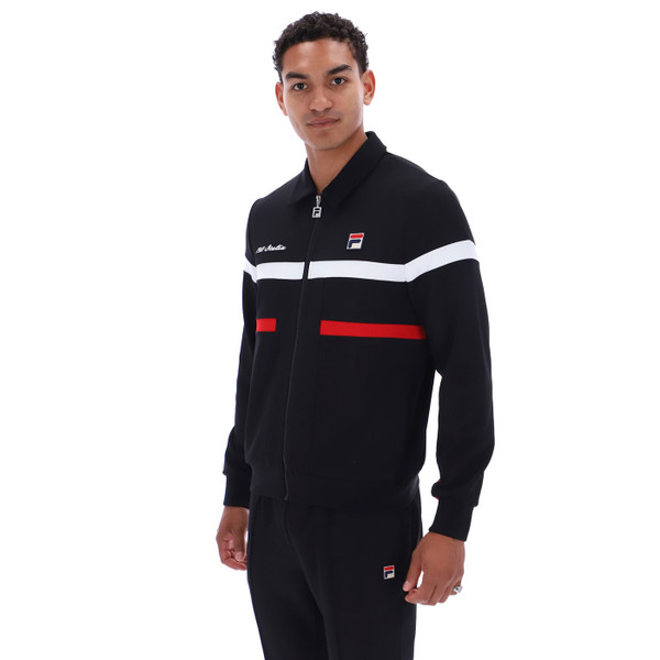 Side of Fila Vintage Alex Cut and Sew Italia 1911 Track Jacket in Black