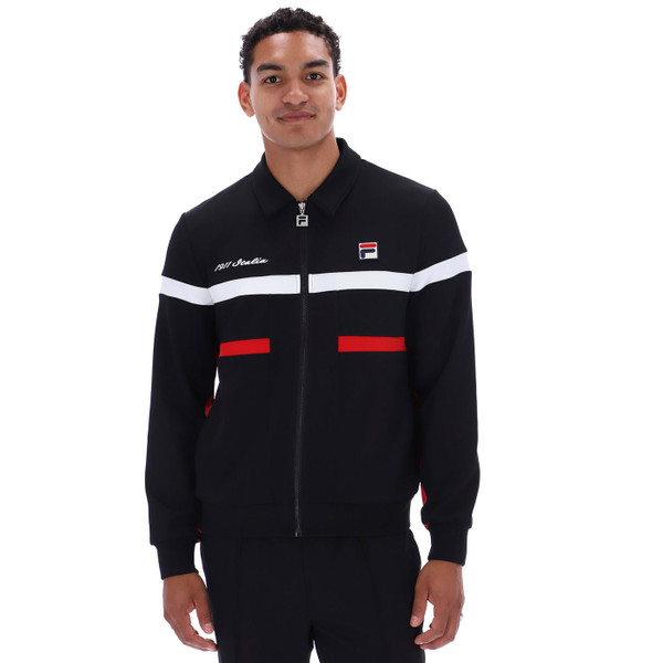 Man wearing Fila Vintage Alex Cut and Sew Italia 1911 Track Jacket in Black