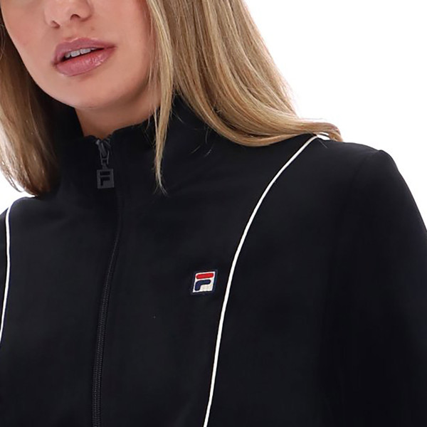 Collar and piping on Fila Vintage Womens Honey Relaxed Fit Lounge Velour Track Top in Black