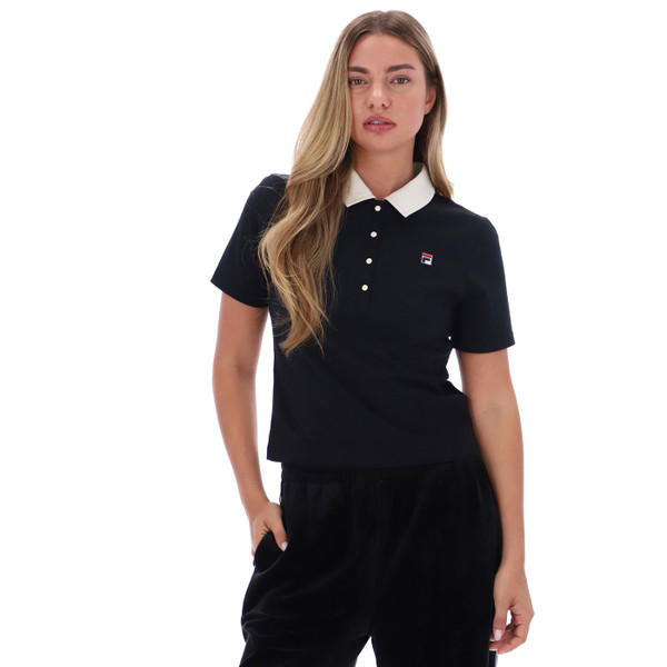 Woman wearing Fila Vintage Womens Callie Fitted Polo Shirt in Black