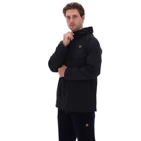 Side of Fila Gold Fabroni Men's Hooded Parka Jacket in Black