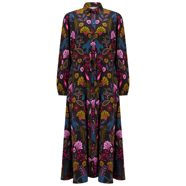 Sugarhill Brighton Dottie Jungle Panther Maxi Shirt Dress in Black