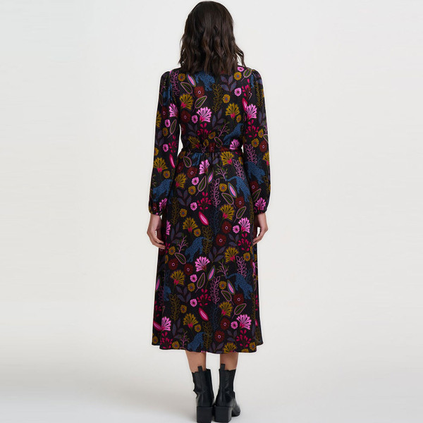 Back of Sugarhill Brighton Dottie Jungle Panther Maxi Shirt Dress in Black