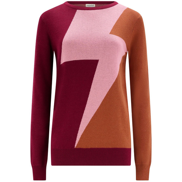 Sugarhill Brighton Rita Lightening Bolt Jumper in Burgundy/Pink