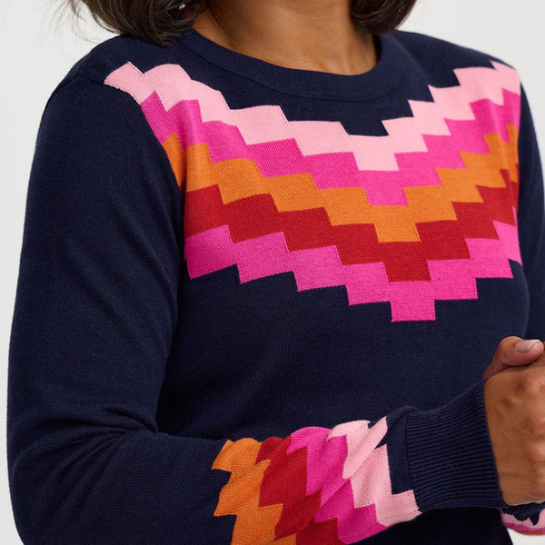 Knit pattern detail on Sugarhill Brighton Rita Staggered Chevron Jumper in Navy
