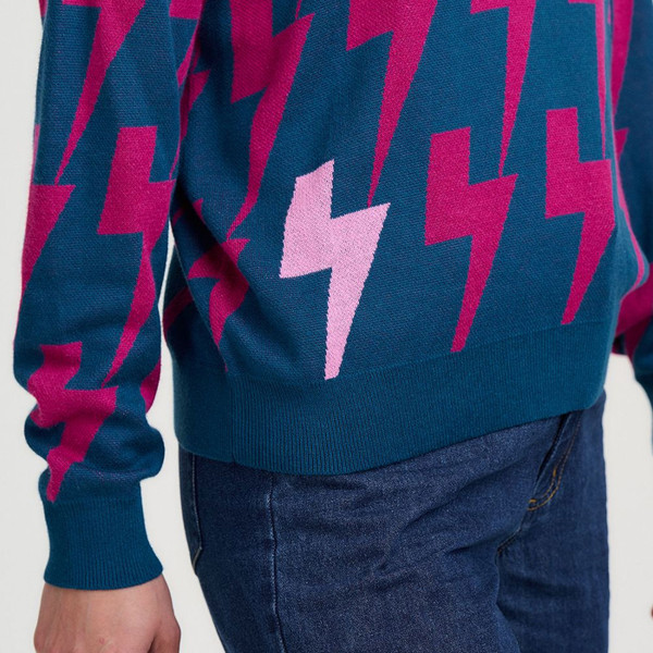 Baby pink pop on Sugarhill Brighton Andi Lightening Bolts Knitted Jumper in Teal