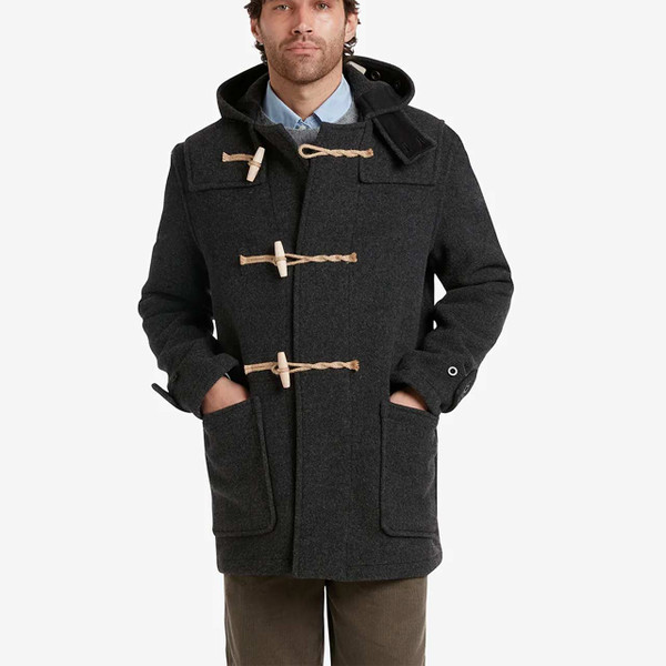 Gloverall Mid Length Monty Duffle Coat Charcoal - Model Front View