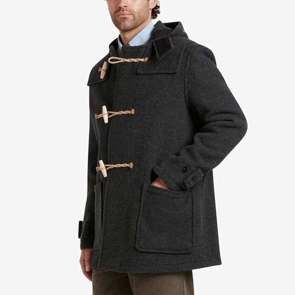 Gloverall Mid Length Monty Duffle Coat Charcoal - Model Side View