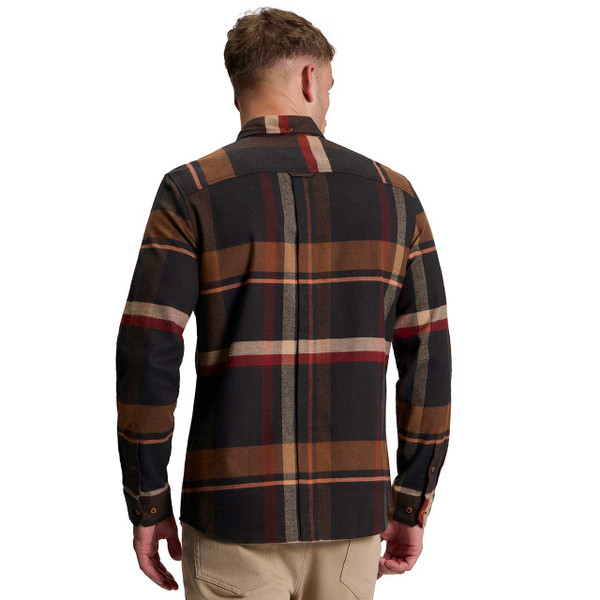 Model Wearing Ben Sherman Oversized Brushed Check Overshirt in Dark Brown - Back View