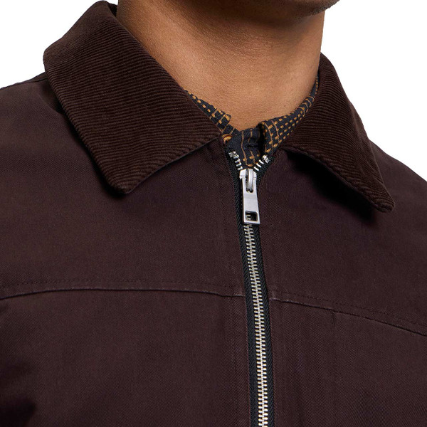 Ben Sherman Cord Collar Cotton Chore Jacket Dark Brown - Collar Detail