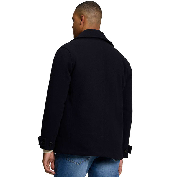 Model Wearing Ben Sherman Mod Double Breasted Peacoat in Navy - Back View