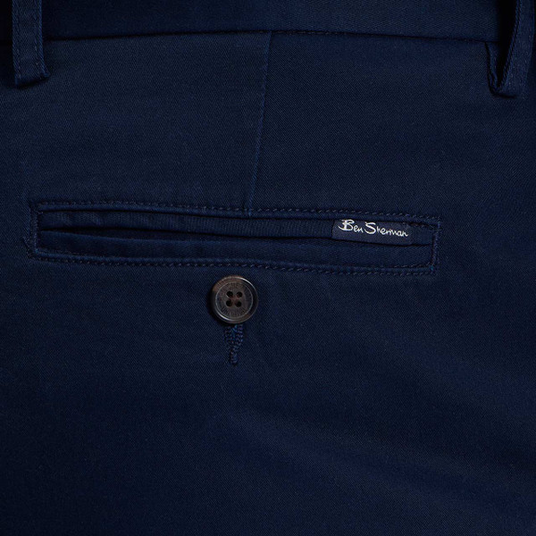 Ben Sherman Slim Stretch Chino Trousers Navy - Back Pocket Detail