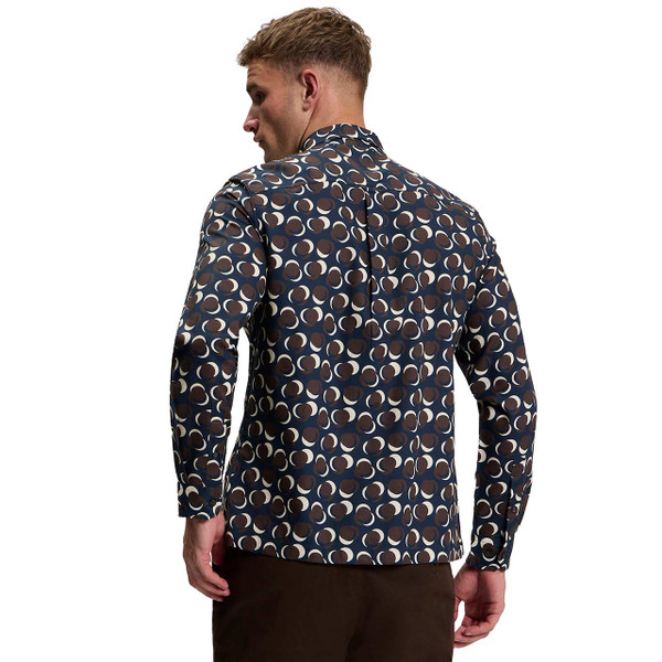 Model Wearing the Ben Sherman 60s Mod Abstract Polka Dot Shirt Dark Navy - Back View