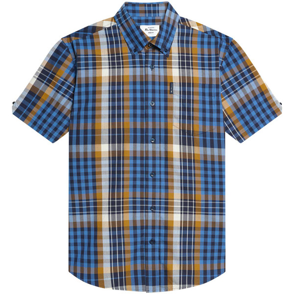 Ben Sherman Heritage Check Short Sleeve Shirt Lapis Blue - Front View