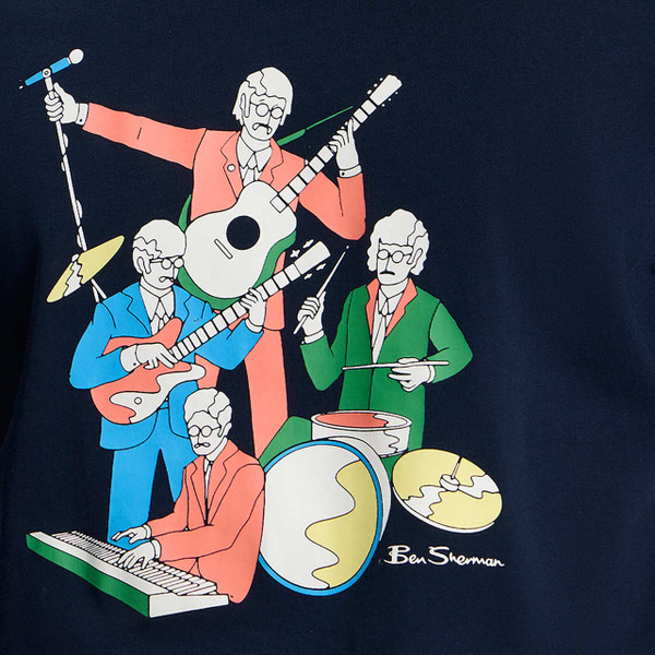 Ben Sherman Retro 60s Rock Band T-shirt Dark Navy - Print Detail