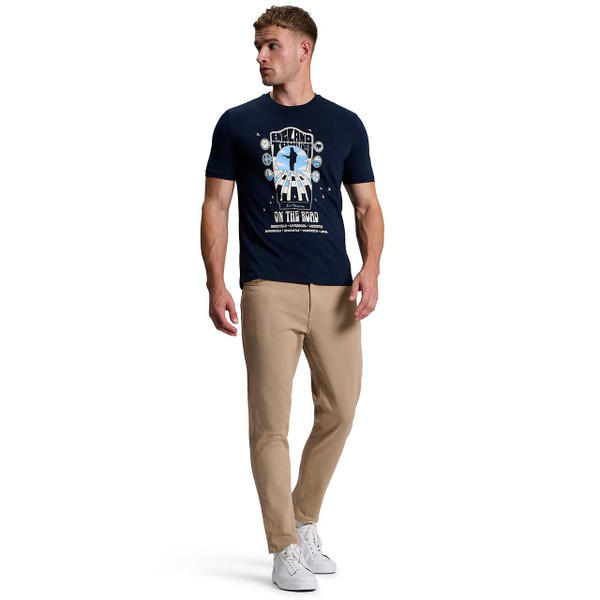 Ben Sherman England Tour 65 Retro T-shirt Dark Navy - Model Front View with Chinos