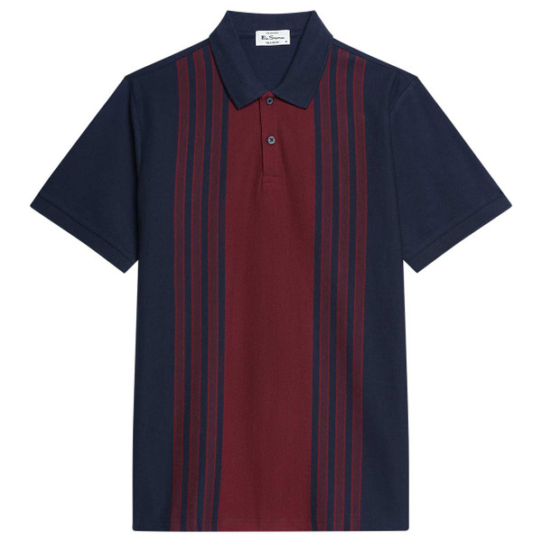 Ben Sherman Birdseye Stripe Polo Shirt Dark Navy - Front View