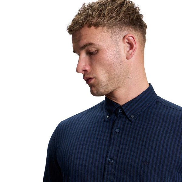 Ben Sherman Oxford Stripe Button Down Shirt Dark Navy - Collar Detail