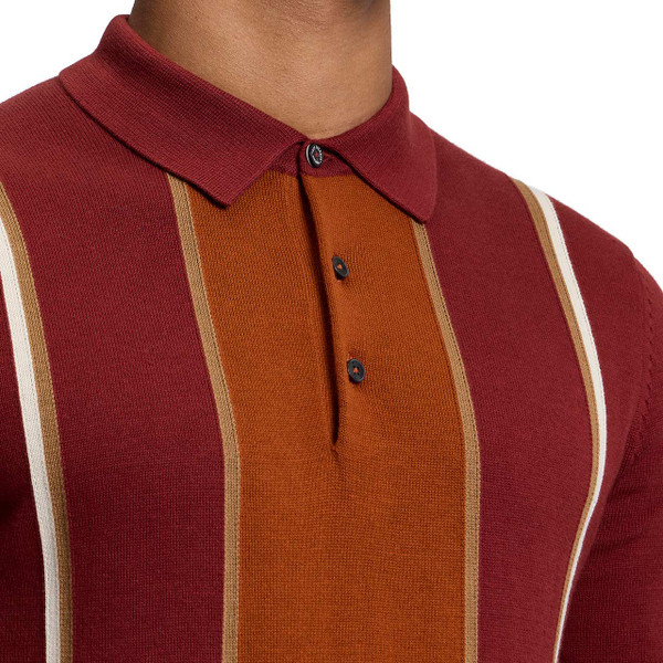 Ben Sherman Mod Stripe Knitted Polo Shirt Sienna - Collar Detail