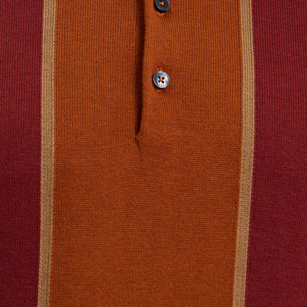 Ben Sherman Mod Stripe Knitted Polo Shirt Sienna - Fabric Detail