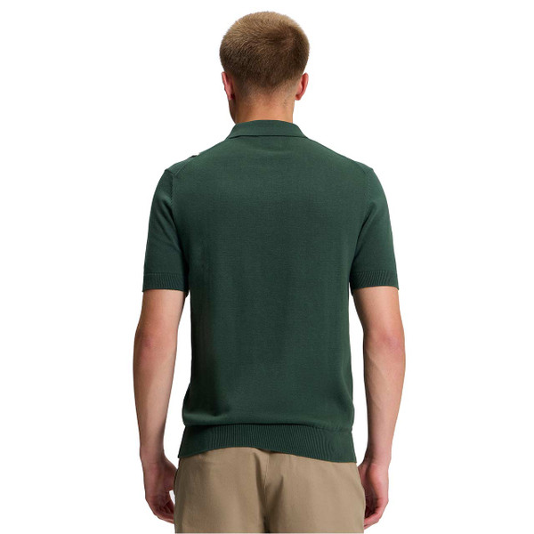 Model Wearing the Ben Sherman Mod Stripe Knitted Polo Shirt Bottle Green - Back View