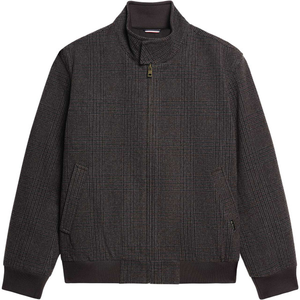 Ben Sherman Wool Blend Winter Check Harrington Jacket Dark Brown - Front View
