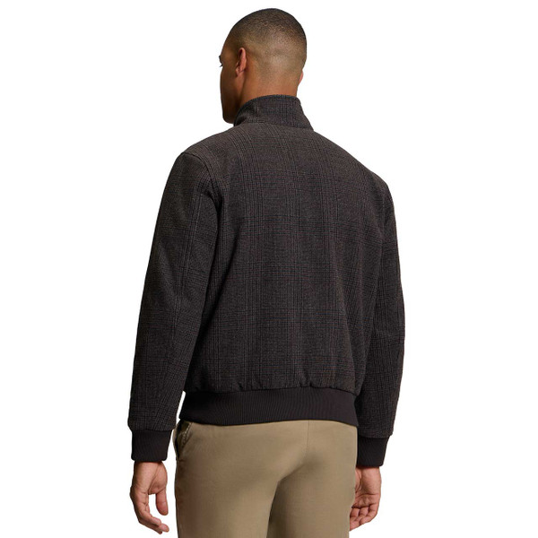 Model Wearing the Ben Sherman Wool Blend Winter Check Harrington Jacket Dark Brown - Back View