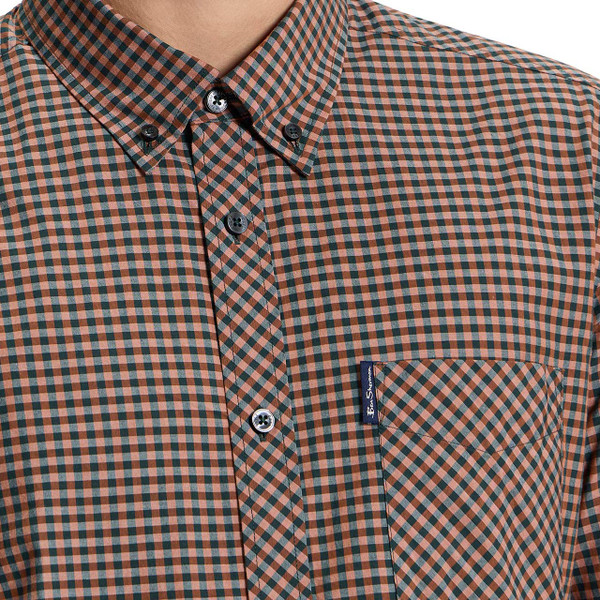 Ben Sherman House Gingham Button Down Shirt Ginger - Collar Detail