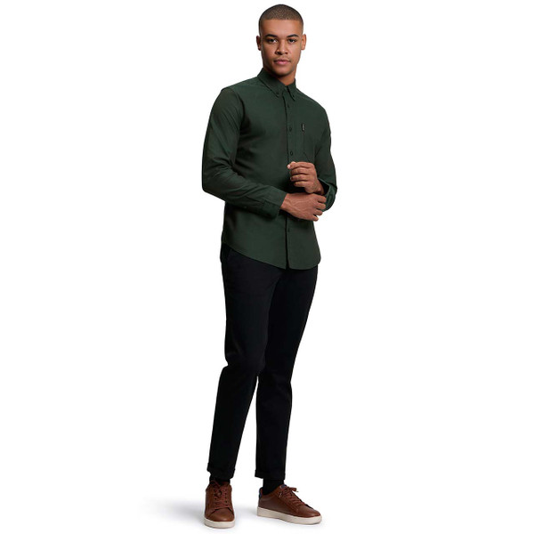 Model Wearing the Ben Sherman Button Down Oxford Shirt Lotus Green - Full Length