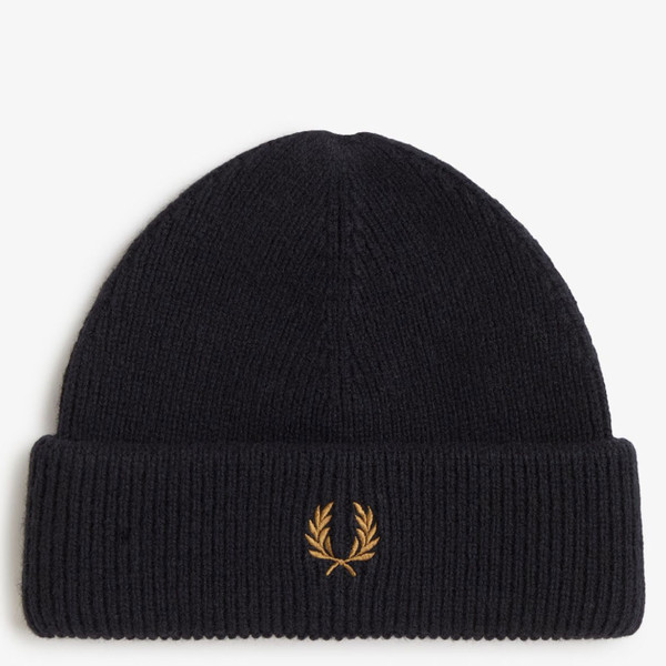 Fred Perry Mens Classic Knitted Wool Beanie Hat in Black