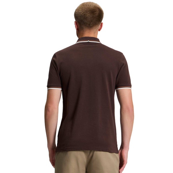 Model Wearing the Ben Sherman Signature Tipped Pique Polo Shirt Chestnut - Back View