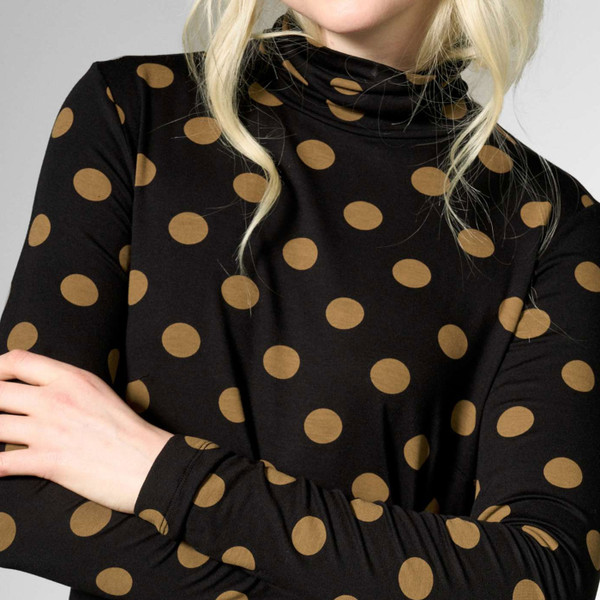 Neckline on Mademoiselle YeYe Serene Soul Polka Dot Mod Mini Dress in Black