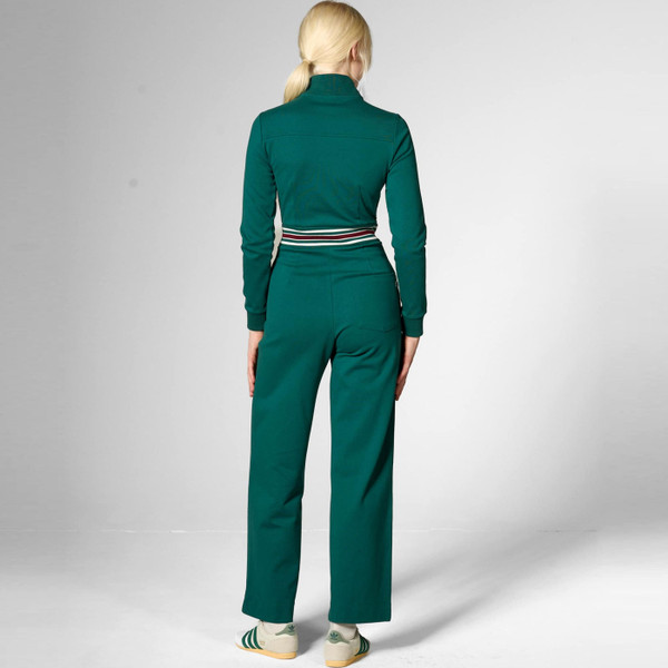 Back of Mademoiselle YeYe Retro 70s Power Track Jumpsuit in Green