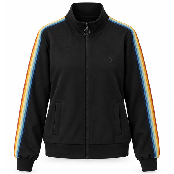 Mademoiselle YeYe Rainbow Lover Retro 70s Track Jacket in Black
