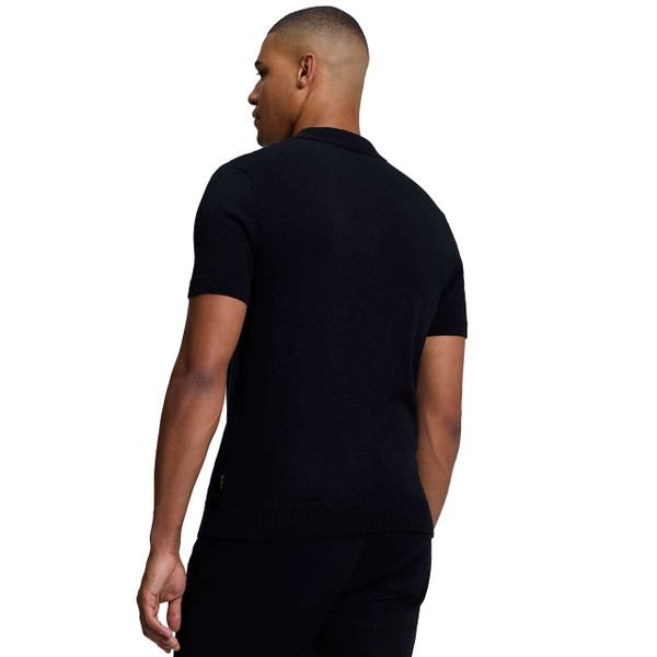 Ben Sherman Raised Graphic Textured Knitted Polo Shirt in Black - Back View