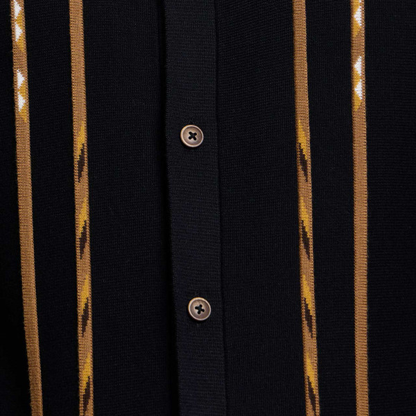 Ben Sherman Geo Stripe Knitted Polo Cardigan in Black - Fabric Detail