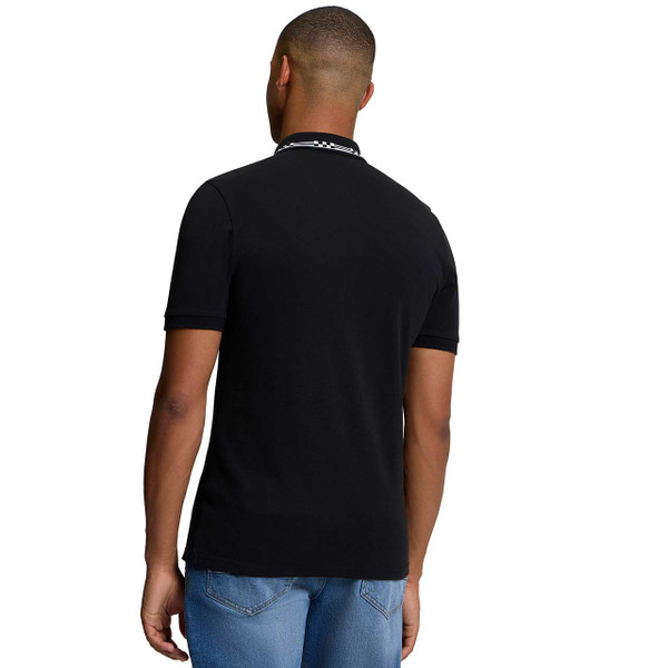 Ben Sherman Birdseye Stripe Button Through Polo Shirt Black - Back View