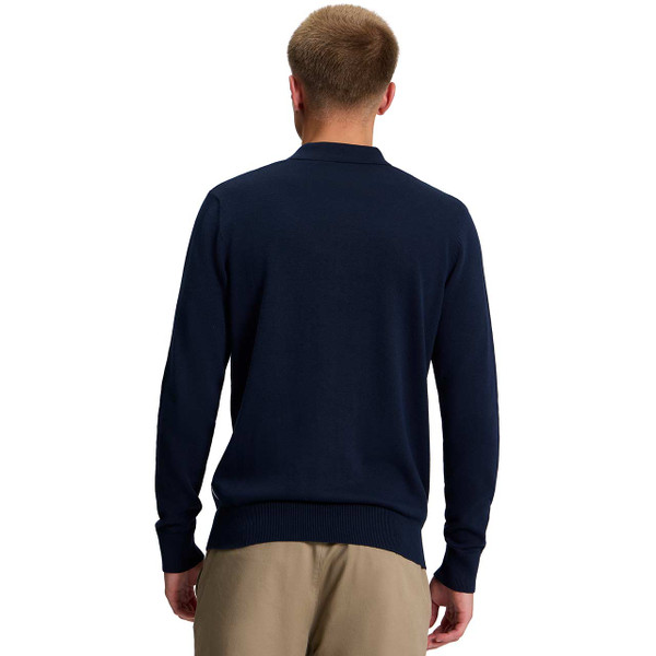 Model Wearing the Ben Sherman Vertical Textured Stripe Knitted Polo Shirt Dark Navy - Back View