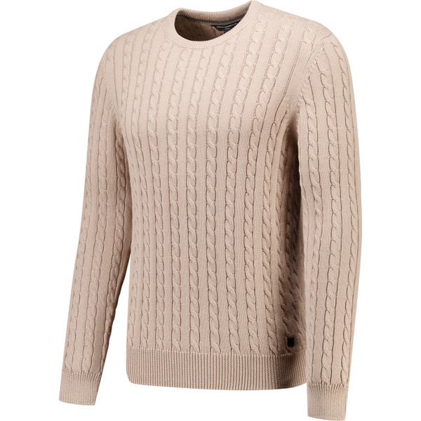 French Connection Mens Cable Knit Crew Neck Jumper in Sand