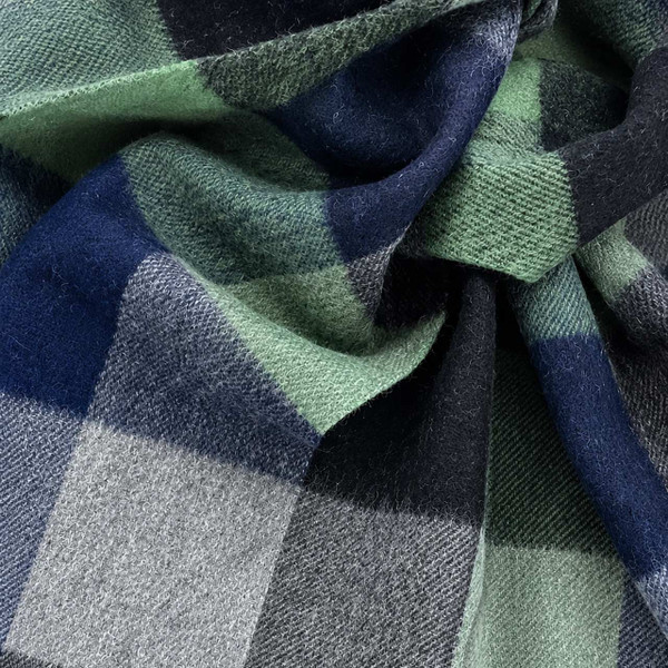 Failsworth Retro Lambswool Check Scarf in Green and Blue - Close Up