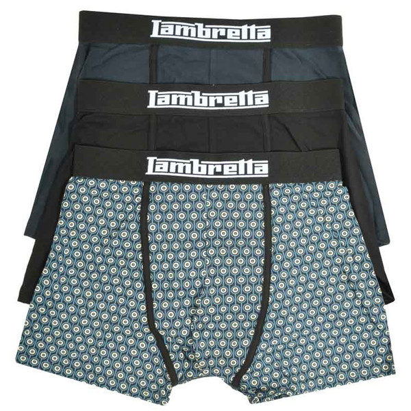 Lambretta Men's 3 Pack Boxer Shorts in Navy, Black and Silver Mod Target