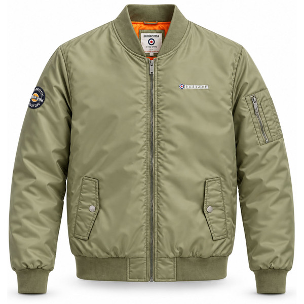 Lambretta Men's Mod MA-1 Flight Bomber Jacket in Khaki Green