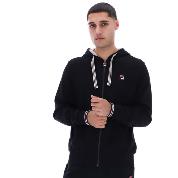 Man wearing Fila Vintage Tenconi 2 Zip Through Hoodie in Black