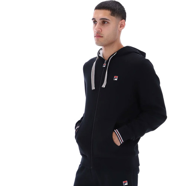 Side view of Fila Vintage Tenconi 2 Zip Through Hoodie in Black