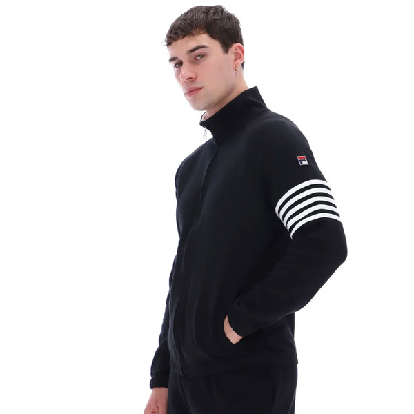 Side view of Fila Vintage Patrice Sleeve Stripe 80s Track Jacket in Black