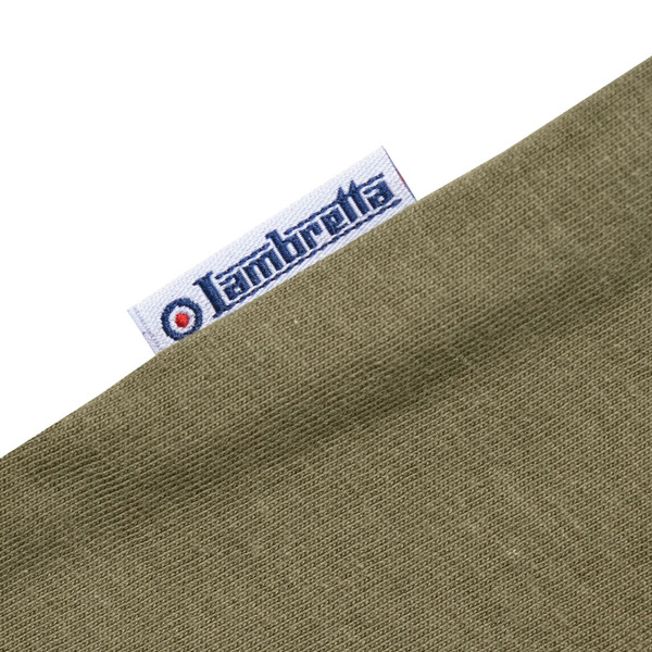 Side seam tab on Lambretta Classic 1947 Mod Target Logo T-Shirt in Khaki Green