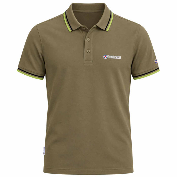 Lambretta Mod Twin Tipped Pique Polo Shirt in Khaki Green / Black / Sage
