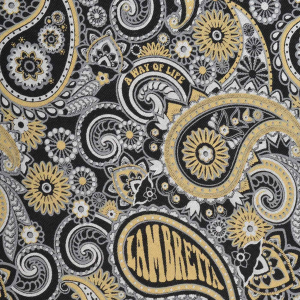Print detail on Lambretta Retro 60s Paisley Polo Shirt in Black/Grey