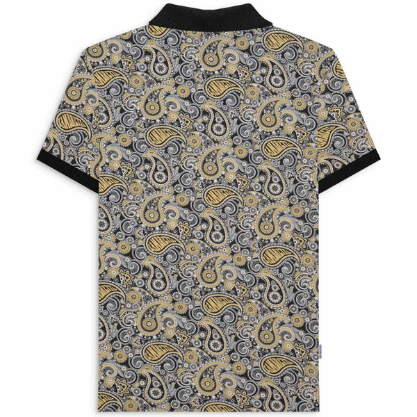 Back of Lambretta Retro 60s Paisley Polo Shirt in Black/Grey