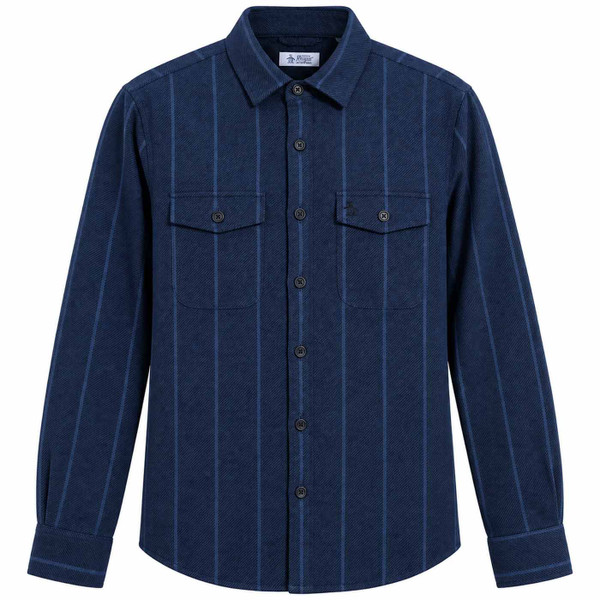 Original Penguin Men's Striped Twill Overshirt in Dark Sapphire